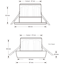 SPOT ENCASTRE  SALSA NOIR 5W A 8W SEERA 3000K 4000K RT2012  BAGUE DÉCORATIVE ET FACE CARRÉE EN OPTION