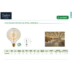LAMPE GLOBE FILAMENT LED SPIRAL 3,5W 2200K DOURADA E27 220LM DIMMABLE