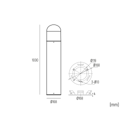BORNE VISIOLED 25W 1800LM UGR19 ANTIEBLOUISSEMENT IK10 ANTIVANDALE IP65 NOIR 3000K 100CM