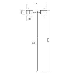 STAKE PIQUET H100 GU10 2x7W IP65 LAITON ANTIQUE 1000MM DOUBLE HEAD