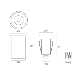 Java Encastré de sol LED 3W 3000K IP67 45 degres  Aço Inox 316 [12Vdc]