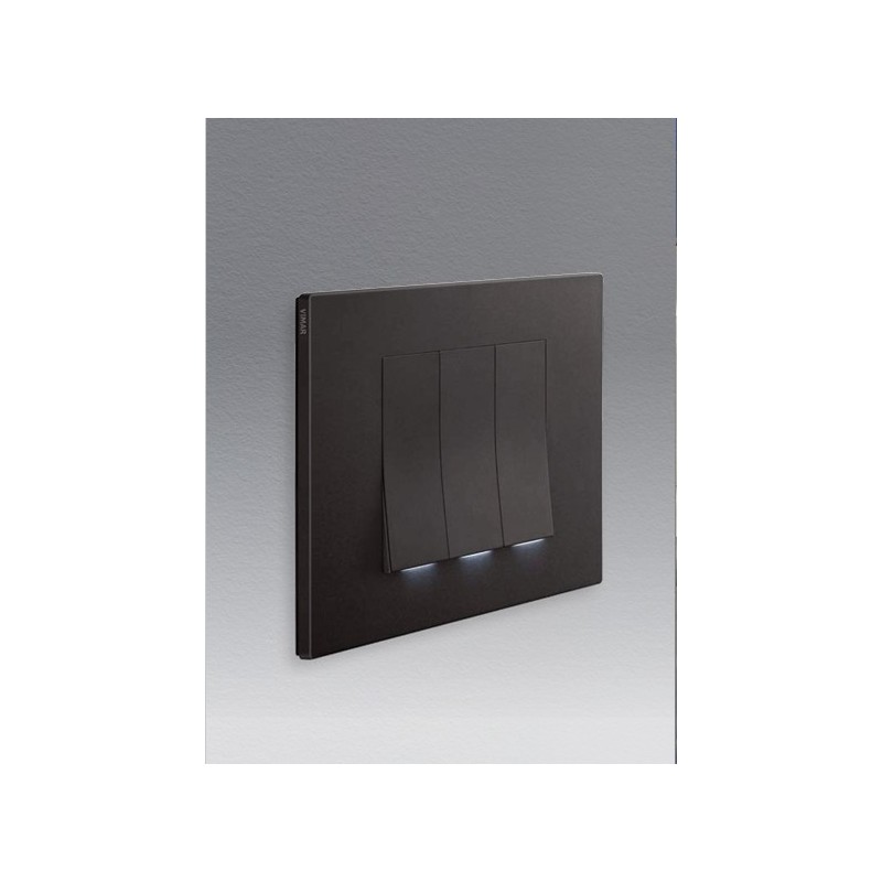 Interrupteur triples Vimar Linea faisceau lumineux vertical noir avec (ou sans) témoin led couleur au choix techno polymere