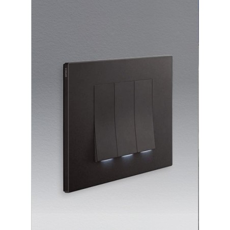 Interrupteur triples Vimar Linea faisceau lumineux vertical noir avec (ou sans) témoin led couleur au choix techno polymere