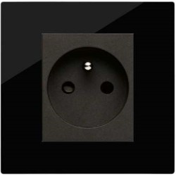 Prise Plate Vimar SICURY 2P+T 16A FR standard français noir techno polymere, 2 modules, prof: 30.4 mm Linea
