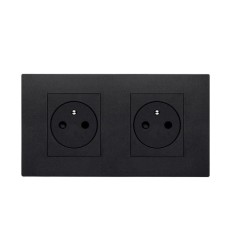 Prise Linea plate double Vimar SICURY 2P+T 16A FR standard français noir techno polymere, 2+2 modules, entraxe 71 mm Linea