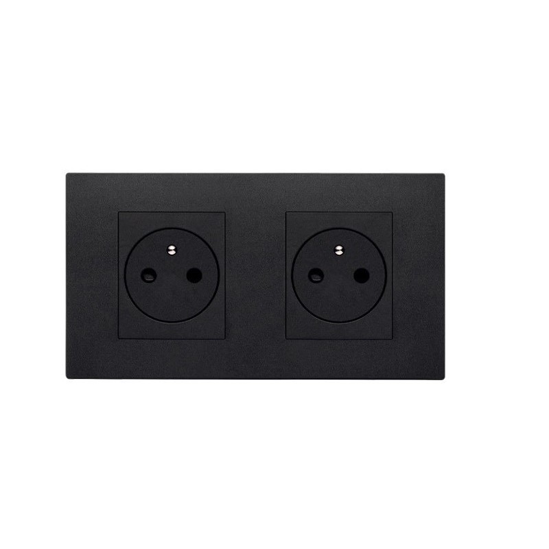 Prise Linea plate double Vimar SICURY 2P+T 16A FR standard français noir techno polymere, 2+2 modules, entraxe 71 mm Linea