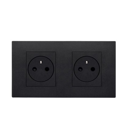 Prise Linea plate double Vimar SICURY 2P+T 16A FR standard français noir techno polymere, 2+2 modules, entraxe 71 mm Linea