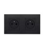Prise Linea plate double Vimar SICURY 2P+T 16A FR standard français noir techno polymere, 2+2 modules, entraxe 71 mm Linea