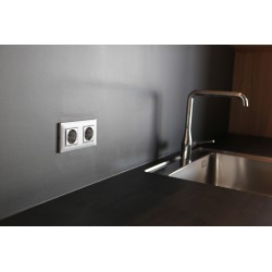 Prise Linea plate double Vimar SICURY 2P+T 16A FR standard français blanc techno polymere, 2+2 modules, entraxe 71mm Linea