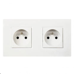 Prise Linea plate double Vimar SICURY 2P+T 16A FR standard français blanc techno polymere, 2+2 modules, entraxe 71mm Linea