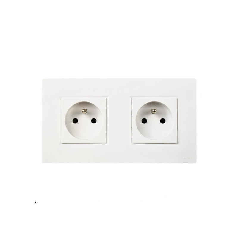 Prise Linea plate double Vimar SICURY 2P+T 16A FR standard français blanc techno polymere, 2+2 modules, entraxe 71mm Linea