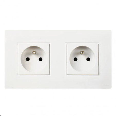 Prise Linea plate double Vimar SICURY 2P+T 16A FR standard français blanc techno polymere, 2+2 modules, entraxe 71mm Linea