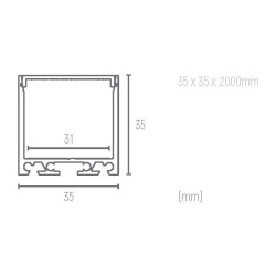 KIT PROFILE EN ALUMINIUM DIFFUSEUR POLYCARBONATE OPALE SUSPENSION (35x35x2000mm)